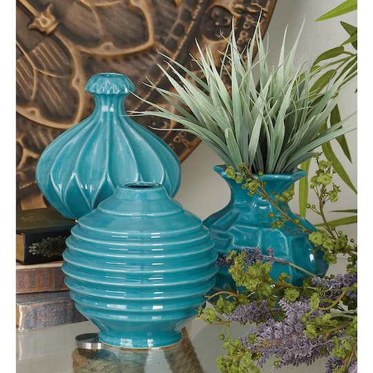 Blue Stoneware Modern Vase Set